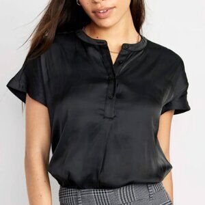 Never Worn Old Navy Dolman-Sleeve Satin Shirt, Color: Black Jack Size: S